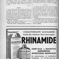 1519 - Page 1496-XLVI - Correspondance. Questions diverses. Conditions d’admission dans la Légion Française des Combattants / Conditions de création d’une officine de pharmacie