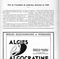 1544 - Page III - Table des matières de l'année 1940. Guide précis du praticien. Prix de l'Académie de médecine, décernés en 1940