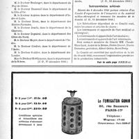 0011 - Page 8-X - A Travers l’officiel / Médecins inspecteurs de la Santé / Tarif pharmaceutique / Instrumentation médicale