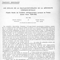 0014 - Page 11 - Partie scientifique / Travaux originaux. Les règles de la sulfamidothérapie de la méningite cérébro-spinale d'après l'étude de l’endémie méningococcique survenue en France durant l’hiver 1939-1940, Par MM. Charles Gernez et Claude Huriez