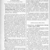 0029 - Page 26 - L'actualité scientifique. Les livres. Chirurgie maxillo-faciale, par Docteur Gérard Maurel, Le françaisois, éditeur, Paris / La réaction de mise à l’abri dans la fatigue et dans la maladie, par Dr Michel Hugé, Amédée Legrand, éditeur, Paris