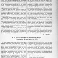0042 - Page 39 - L’actualité professionnelle. Histoire de la médecine. Un précurseur de l'eugénisme au XVIIe siècle / La dernière maladie de Madame de Sévigné L’inhumation de ses restes en 1793