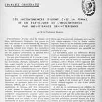 0062 - Page 59 - Partie scientifique / Travaux originaux. Des incontinences d’urine chez la femme, et en particulier de l’incontinence par insuffisance sphinctérienne, par M. le Professeur Marion