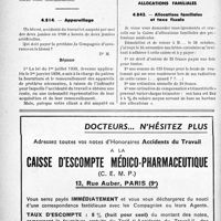 0085 - Page 82-XXXVI - Accidents du travail. Droits des enfants d'une victime du travail / Appareillage / Allocations familiales. Allocations familiales et taxe fiscale