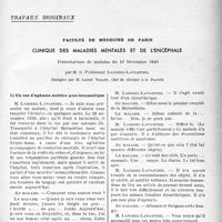 0102 - Page 99 - Partie scientifique / Travaux originaux. Faculté de médecine de Paris. Clinique des maladies mentales et de l’encéphale, par M. le Professeur Laignel-Lavastine