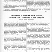 0113 - Page 110 - Travaux originaux. La clinique syphiligraphique au goût du jour. La technique culinaire dans les conditions actuelles / Post-hypophyse et hémorragies de la délivrance. Différentes voies d’introduction et leurs indications, Docteur Georges Mongardien