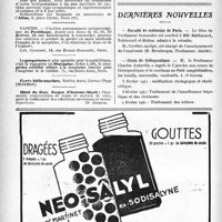 0199 - Page 196-VI - Renseignements / Dernières nouvelles / Faculté de médecine de Paris / Cours de thérapeutique