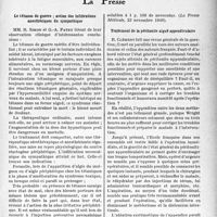 0270 - Page 267 - L’actualité scientifique. La Presse. Le tétanos de guerre ; action des infiltrations anesthésiques du sympathique [(La Presse Médicale, 23 novembre 1940)] / Traitement de la péritonite aiguë appendiculaire [(La Presse médicale, 1er juin 1940)]