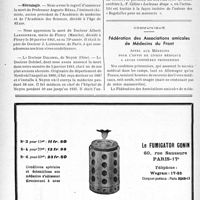 0413 - Page 410-VIII - Hôpital civil français de Tunis / Nécrologie [Professeur Auguste Béhal, Docteur Albert Larsonneur, Docteur Delobel] / Va paraître / Communiqué. Fédération des Associations amicales de Médecins du Front
