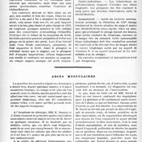 0427 - Page 424 - Travaux originaux. La lutte contre le froid par des moyens naturels, Par le Docteur Funck-Hellet. Étude clinique, Par MM. M. Dérot, M. Rangié, P. -M. de Traverse / Abcès musculaires