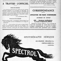 0488 - Page XLV-485 - La Commission, d’arbitrage en matière d’accidents du travail continue / A Travers l’officiel / Ordre des médecins / Protection de la Famille / Comité consultatif d’hygiène de France / Correspondance / Application des tarifs d'honoraires. Accidenta du travail. Quelques tarifications à propos d'appareils plâtrés