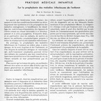 0506 - Page 503 - Partie scientifique / Travaux originaux. Pratique médicale infantile. Sur la prophylaxie des maladies infectieuses de l'enfance, par le Docteur R. Liège