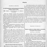 0517 - Page 514 - L’actualité scientifique. Les sociétés savantes. Paris. Académie de médecine. Les ulcères gastriques expérimentaux par cinchophène. Action de l’eau de Vichy, (17-12-1940) / Note sur l’action du froid chez le nourrisson, (24-12-1940) / Académie de chirurgie. Rupture possible de certaines balles de mitraillettes sur les plans osseux résistants, (30-10-1940)
