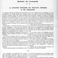 0564 - Page 561 - Partie professionnelle / Bulletin de l’Actualité. La situation privilégiée des étudiants réformés et des étudiantes