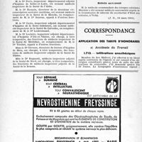 0661 - Page 658-XLIV - A travers l’officiel / Inspection de la santé / Sanatoriums / Médecin assermenté / Correspondance / Application des tarifs d’honoraires. Accidents du Travail. Infiltrations anesthésiques