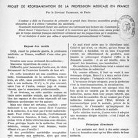 0692 - Page 689 - Partie professionnelle / Projet de réorganisation de la profession médicale en France, par le Docteur Taberlet