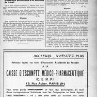 0708 - Page XLVII-705 - Accidents de droit commun. Contestation de l'existence d’une incapacité permanente / Accidents du travail. Révision en cas d'aggravation d’incapacité permanente d’un accidenté du travail / Frais d'hospitalisation d'un accidenté du travail