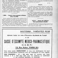0882 - Page XLIX-879 - Questions diverses. Détermination de la qualité de combattant / Cumul d'une pension militaire avec la solde / Tenue de l'officine d'un pharmacien décédé