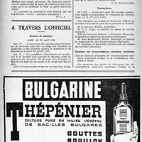 0923 - Page 920-XLVI - Sur certaines rumeurs / A travers l’officiel / Bourses de doctorat / Inspection de la Santé / Thermalisme / Direction des circonscriptions sanitaires maritimes