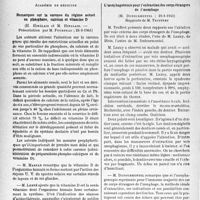 0951 - Page 948 - L’actualité scientifique. Les Sociétés Savantes. Paris. Académie de médecine. Remarques sur la carence du régime actuel en phosphore, Calcium et vitamine D, (25-3-1941) / Académie de chirurgie. Dentier ayant perforé l’oesophage. Ablation par voie cervicale, (29-1-1941) / L’oesophagotomie pour l'extraction des corps étrangers de l’oesophage, (29-1-1941)