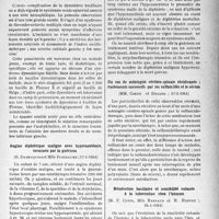 0952 - Page 949 - L’actualité scientifique. Les Sociétés Savantes. Paris. Société médicale des hôpitaux de Paris. Un cas de panartérite aiguë des quatre membres avec névrite cubitale au cours d’une dysentérie à bacilles de Flexner, (20-12-1940) / Angine diphtérique maligne avec hyperazotémie, terminée par la guérison, (17-1-1941) / Un cas de méningite cérébro-spinale récidivante ; traitements successifs par les sulfamidés et le sérum, (17-1-1941) / Réinfection bacillaire et sensibilité cutanée à la tuberculine chez l’homme, (24-1-1941)