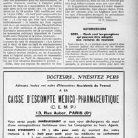 1066 - Page XLIX-1063 - Application des tarifs d’honoraires. Assurances sociales. Les accouchements à l'hôpital des assurées sociales assistées / Automobilisme. Quels sont les gazogènes qui peuvent être adaptés aux voitures de tourisme