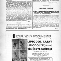 1189 - Page 1182-XLIV - Application des tarifs d’honoraires. Assurances sociales. Injections sous-cutanées et consultation ne peuvent être comptées en même temps / Assurances sociales. Responsabilité du patron qui n'a pas versé les cotisations d’assurances sociales de son domestique