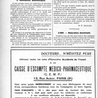 1229 - Page 1216-XL - Correspondance / Application des tarifs d’honoraires. Accidents du travail. 1° Radioscopie pour fracture — 2° Infiltrations anesthésiques / Majoration dominicale