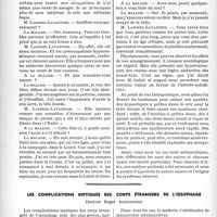 1247 - Page 1236 - Travaux originaux. Faculté de médecine de Paris. Clinique des maladies mentales et de l'encéphale. Présentation de malades du 15 février 1941, (Trois mélancoliques), par M. le Professeur Laignel-Lavastine, rédigée par M. Lionel Vidart / Les complications septiques des corps étrangers de l’oesophage, Docteur Roger Alexandre