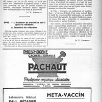1324 - Page XLVII-1313 - Application des tarifs d’honoraires. Accidents du Travail. Répétition d'appareil plâtré / a) Accident du travail on non ? (pour le médecin) b) Tentative de réduction