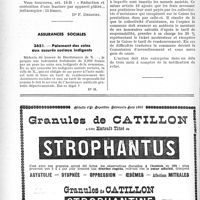 1325 - Page 1314-XLVIII - Application des tarifs d’honoraires. Accidents du Travail. Appareil plâtré pour fracture de main / Assurances sociales. Paiement des soins aux assurés sociaux indigents