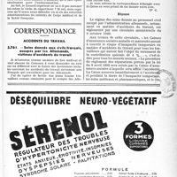 1434 - Page XXXVII-1423 - Tarif limitatif en matière d’Assurances sociales. — Médecins français et égyptiens. — Les cabinets multiples. — Inscription au Tableau de l’Ordre. — Encore la répartition de l’essence / Correspondance / Accidents du travail. Soins donnés aux civils français, occupés par les Allemands, victimes d'accidents du travail