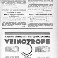 1544 - Page XXXIX-1533 - Allocations familiales. Prime à la première naissance / Application des tarifs d’honoraires. Accidents du travail. Visite avec intervention et déplacement / Visite et intervention de nuit