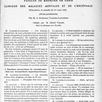 1600 - Page 1589 - Partie Scientifique / Travaux originaux. Faculté de médecine de Paris. Clinique des maladies mentales et de l'encéphale. Présentation de malades du 1er mars 1941, (Trois persécutées), par M. le Professeur Laignel-Lavastine. Psychose paranoïaque de revendication chez une interprétante hyperthyroïdienne