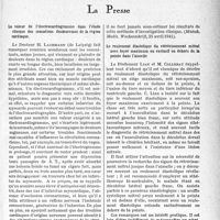 1608 - Page 1597 - L'actualité scientifique. La presse. La valeur de l’électrocardiogramme dans l’étude clinique des sensations douloureuses de la région cardiaque [(Munch. Mediz. Wochenschrift, 25 avril 1941)] / Le roulement diastolique du rétrécissement mitral avec foyer maximum ou exclusif en dehors de la pointe dans l’aisselle [(Paris Médical, 10 mai 1941). ]