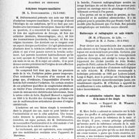 1649 - Page 1638 - L'Actualité scientifique. Les Sociétés Savantes. Paris. Académie de chirurgie. Ankyloses temporo-maxillaires, (14-5-1941) / Kyste du col du fémur. Enchevillement à l’os purum, (21-5-1941) / Radioscopie et radiographie en salle éclairée, (21-5-1941) / Greffes et autoplasties cutanées dans les blessures de la main et des doigts, (21-5-1941)