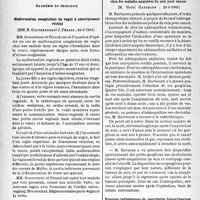 1737 - Page 1724 - L’actualité scientifique. Les Sociétés Savantes. Paris. Académie de chirurgie. Malformation congénitale du vagin à abouchement vésical, (28-5-1941) / A propos de quatre-vingt-quatre cas d’adénopathies chez des malades amputées du sein pour cancer, (28-5-1941) / Examens radiologiques de pancréatite hémorrhagique, (28-5-1941)