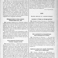 1740 - Page 1727 - L’actualité scientifique. Les Sociétés Savantes. Toulouse. Société de médecine. L’indoxylurie dans la scarlatine / Méningococcémie de forme palustre évoluant depuis trois mois / Abcès pulmonaire streptococcique, évolution suraiguë mortelle / Traitement des alvéolites consécutives à l’extraction dentaire / Lille. Société médicale et anatomie-clinique. Anesthésie à l’évipan en chirurgie gastrique / Rôle contributif de la vitaminothérapie dans le traitement des cirrhoses / Syndrome de Banti avec grandes hématémèses arrêtées par la splénectomie