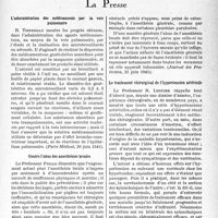1832 - Page 1819 - L'actualité scientifique. La Presse. L’administration des médicaments par la voie pulmonaire [(Paris-Médical, 20 juin 1941)] / Contre l’abus des anesthésies locales [(Journal des Praticiens, 21 juin 1941)] / Le traitement chirurgical de l’hypertension artérielle [(Le Progrès Médical, 19 juillet 1941)]