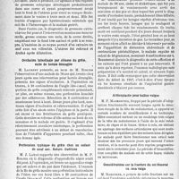1879 - Page 1866 - L’actualité scientifique. Les sociétés savantes. Paris. Société des chirurgiens de Paris, Séance du 18 juillet 1941. Grossesse extra-utérine / Occlusion intestinale par sténose du grêle, suite de hernie étranglée / Perforation typhique du grêle chez un enfant de neuf ans. Suture. Guérison / Iléus billaire. Lavages gastriques répétés et expulsion du calcul. Considérations cliniques et thérapeutiques / Arthroplastie pour hallux-valgus / Considérations sur la fracture du col fémoral en coxa valga