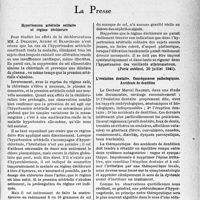 1928 - Page 1915 - L’actualité scientifique. La Presse. Hypertension artérielle solitaire et régime déchloruré [(Paris médical, 20 juillet 1941)] / L’évolution dentaire. Conséquences pathologiques. Accidents de dentition [(L'Information dentaire, 29 juin 1941)]