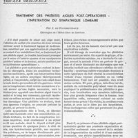 2050 - Page 2037 - Partie scientifique / Travaux originaux. Traitement des phlébites aiguës post-opératoires : l'infiltration du sympathique lombaire, par J. de Fourmestraux