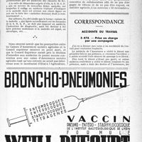 2188 - Page LVII-2175 - Le triomphe des assurances sociales ou vers le salarlat médical — Médecins de chemin de fer et secret professionnel. — Sur les assurances sociales agricoles / Correspondance / Accidents du travail. Prise en charge par une compagnie
