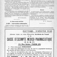 2191 - Page 2178-LX - Application des tarifs d’honoraires. Accidents du Travail. Réduction de fracture. Sous écran. Après pose d’appareil plâtré / Assurances sociales. Interventions endonasales
