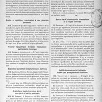 2272 - Page 2259 - L’actualité scientifique. Les Sociétés Savantes. Montpellier. Société des Sciences médicales de Montpellier. Peut-on employer la voie fémorale dans les transfusions difficiles / Psoitis à répétition, consécutive à une pleurésie purulente / Tumeur épigastrique d’origine traumatique par épiploite chronique / Septicémie puerpérale à staphylocoques. Guérison / Septicémie staphylococcique aiguë sans porte d’entrée apparente / Lille. Société médicale et anatomie-clinique. Un cas peu banal de mort apparente du nouveau-né / Sur un cas d’hématomyélie traumatique de la région cervicale / Ostéite tuberculeuse de l’astragale traitée par astragalectomie. Guérison