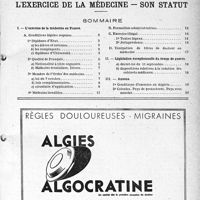 2334 - Page 1 - Supplément mensuel d'octobre 1941 / Documentation professionnelle permanente du médecin praticien / L’exercice de la médecine - son statut / Sommaire