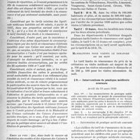 2509 - Page 4 - Tarif établi par l’arrêté ministériel du 7 octobre 1938. Soins à domicile on chez le praticien. Consultation ou visite de médecin ou de médecin spécialiste / Interventions de pratique médicale courante