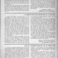 0030 - Page 13 - Partie scientifique. Intradermo-réaction à éclipses / L’alimentation des déportés en Allemagne / Sur la " thermo - labilité " de la pénicilline