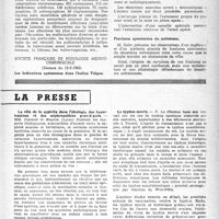 0064 - Page 47 - Partie scientifique. Les sociétés savantes. Société de médecine de Paris, (Séance du 4-3-1945). Traitement chirurgical de la maladie de Basedow. Résultats éloignés, projections et présentation de malades guéris / Douze années d'urologie infantile / Société française de podologie médico-chirurgicale, (Séance du 13-3-1945). Les Indications opératoires dans l'hallux Valgus / Fractures spontanées du métatarse / La presse. Le rôle de la syphilis dans l’étiologie des hypertensions et des néphropathies gravidiques [(Rev. Fr. de Gynécologie, juin 1946)] / Le typhus murin [(Paris-médical, 20 et 30 octobre 1945)]