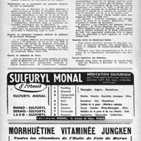 0179 - Page 162 - Dernières nouvelles. Faculté de Médecine de Paris / Conférences sur le traitement des maladies vénériennes par la pénicilline / Congrès de l’aviation française (Section de médecine du personnel navigant) / Société de Médecine de Paris / Société Française d’Orthopédie et de Traumatologie / Hospices civils de Chalon-sur-Saône / Conseil Supérieur des Médecins